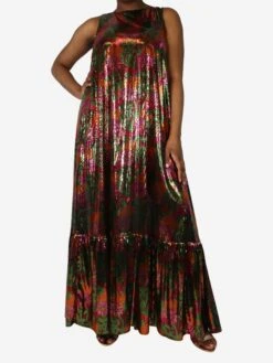 Multicoloured Sleeveless Floral Sequin Dress - Size L