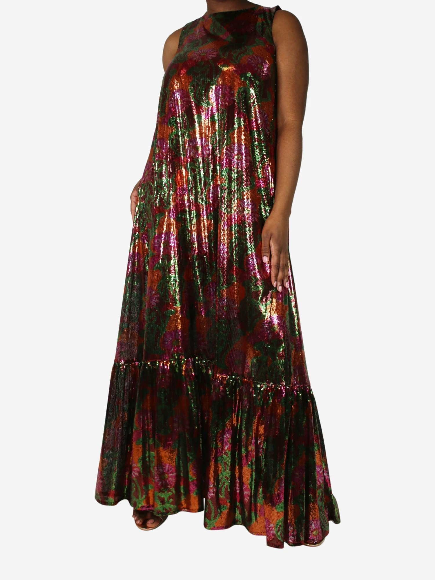Multicoloured Sleeveless Floral Sequin Dress - Size L 4 Multicoloured Sleeveless Floral Sequin Dress - Size L - Image 2