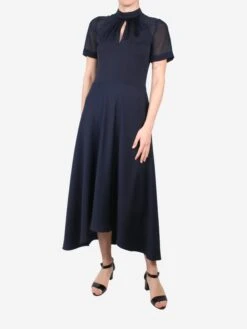 ME+EM Blue Short-sleeved Asymmetric Midi Dress - Size UK 8
