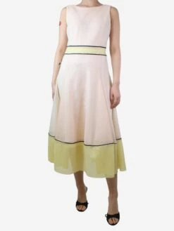 Maje Peach Pink Colour-block Net Midi Dress - Size UK 12