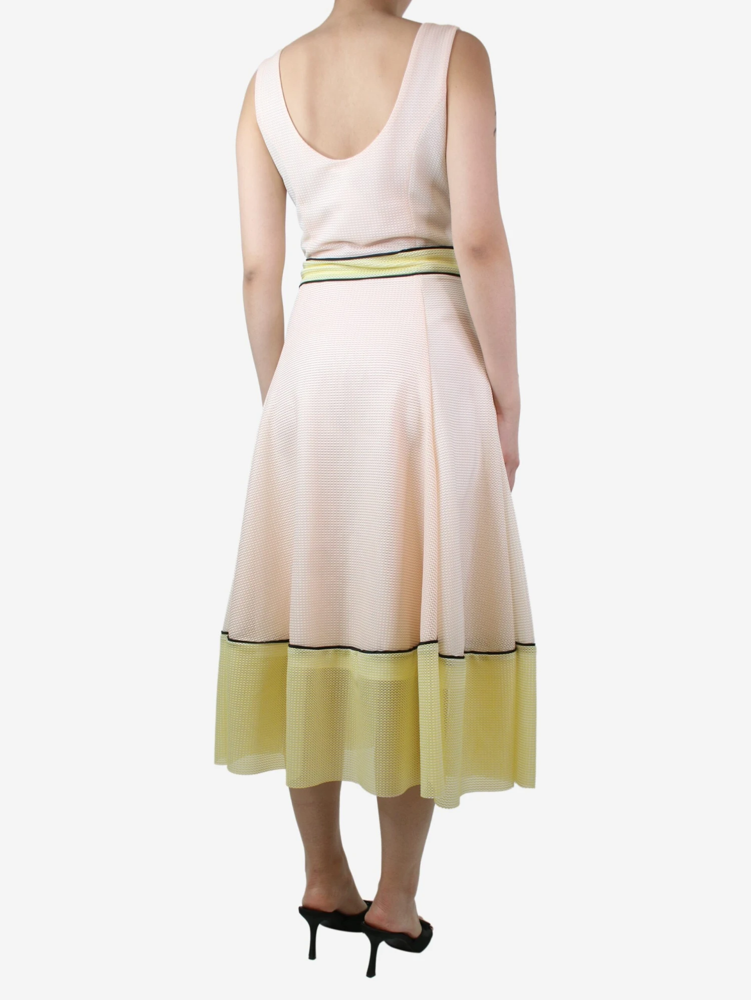 Maje Peach Pink Colour-block Net Midi Dress - Size UK 12 4 Maje Peach Pink Colour-block Net Midi Dress - Size UK 12 - Image 2