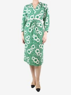 Prada Green Floral-printed Silk Midi Dress - Size UK 6 -The Dress Suite IMG 9965 b004bdb3 bb25 4212 8276 768e47e9ba8b