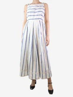 Weekend Max Mara White Sleeveless Striped Midi Dress - Size UK 12