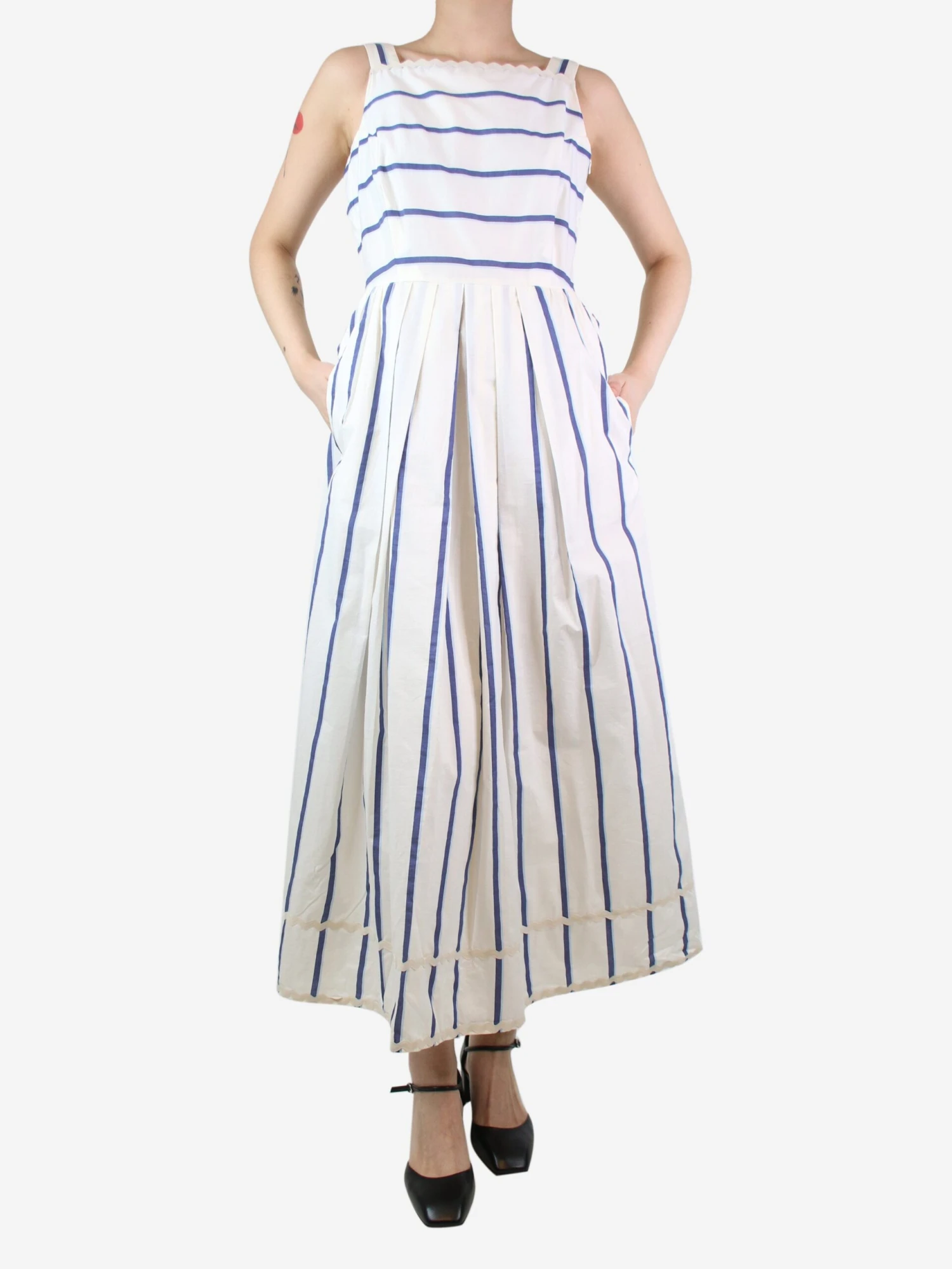 Weekend Max Mara White Sleeveless Striped Midi Dress - Size UK 12 5 Weekend Max Mara White Sleeveless Striped Midi Dress - Size UK 12 - Image 3