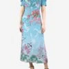 Blue Floral Printed Silk Maxi Dress - Size UK 8