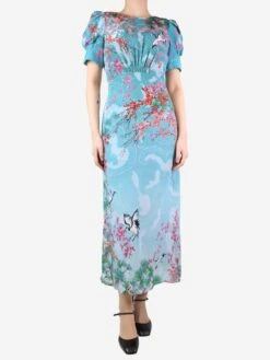 Blue Floral Printed Silk Maxi Dress - Size UK 8 -The Dress Suite IMG 9972