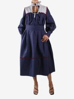 Blue Fil Coupé Long Sleeve Dress - Size XS