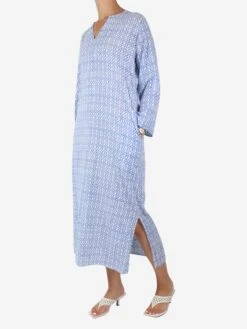 Blue Printed V-neckline Maxi Dress - Size M